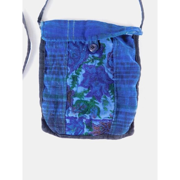 Floral Crossbody Bag Vtg Small Blue Cotton Boho Button Lined Travel Guatemala - Picture 2 of 7